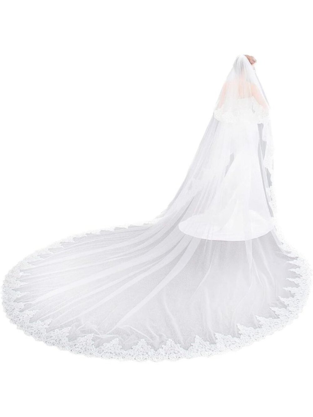 138in 2 Tier Royal Cathedral Lace Edge Wedding Veil With Comb Blusher